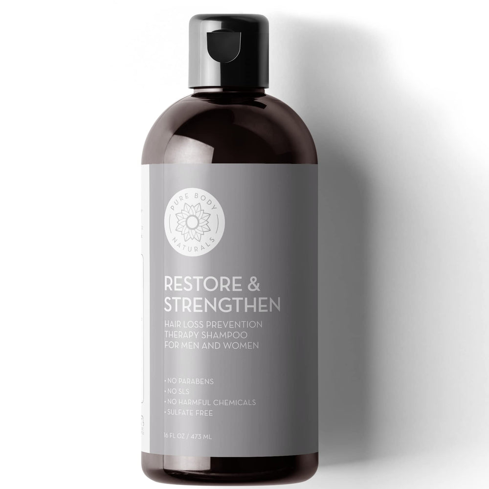 Pure Body Naturals Hair Loss Shampoo bottle, 16oz, ideal for ongoing thinning-hair routine.