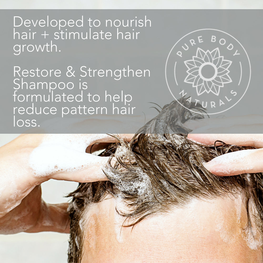 Pure Body Naturals Hair Loss Shampoo label variations showcase packaging diversity.