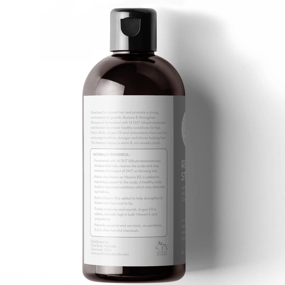 Pure Body Naturals Hair Loss Shampoo natural oils blend visual emphasizing nourishing botanicals.