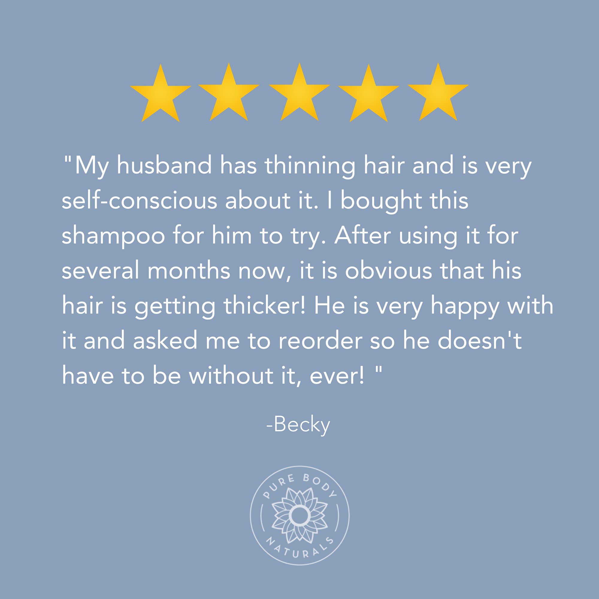 Pure Body Naturals Hair Loss Shampoo scalp-massage shot highlights soothing application for healthier-looking hair.