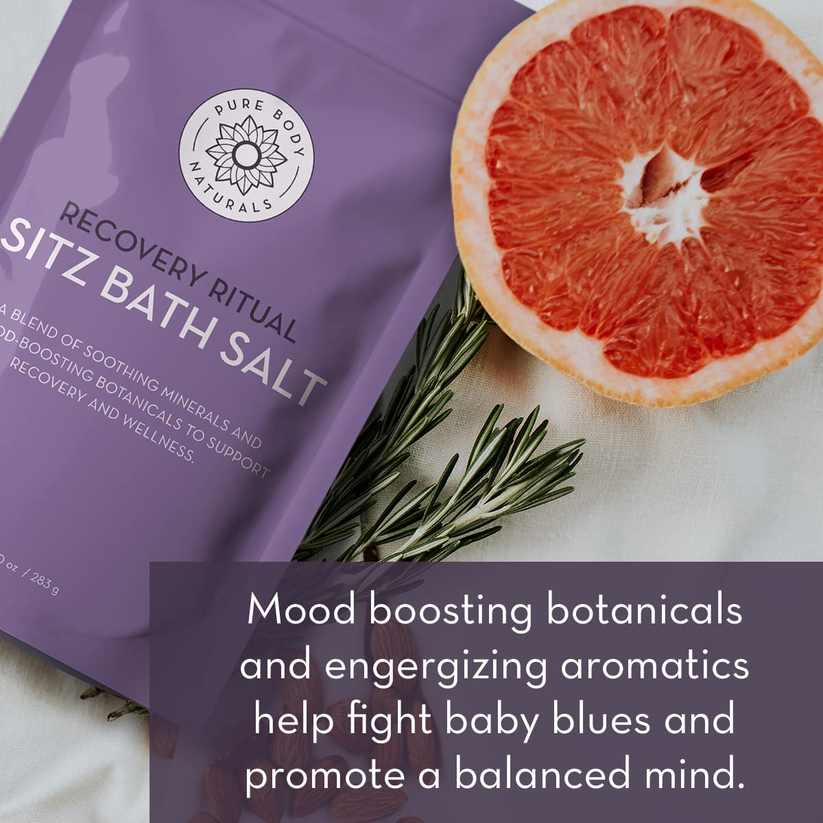 Pure Body Naturals Sitz Bath Salt steaming bath evokes mood uplift.