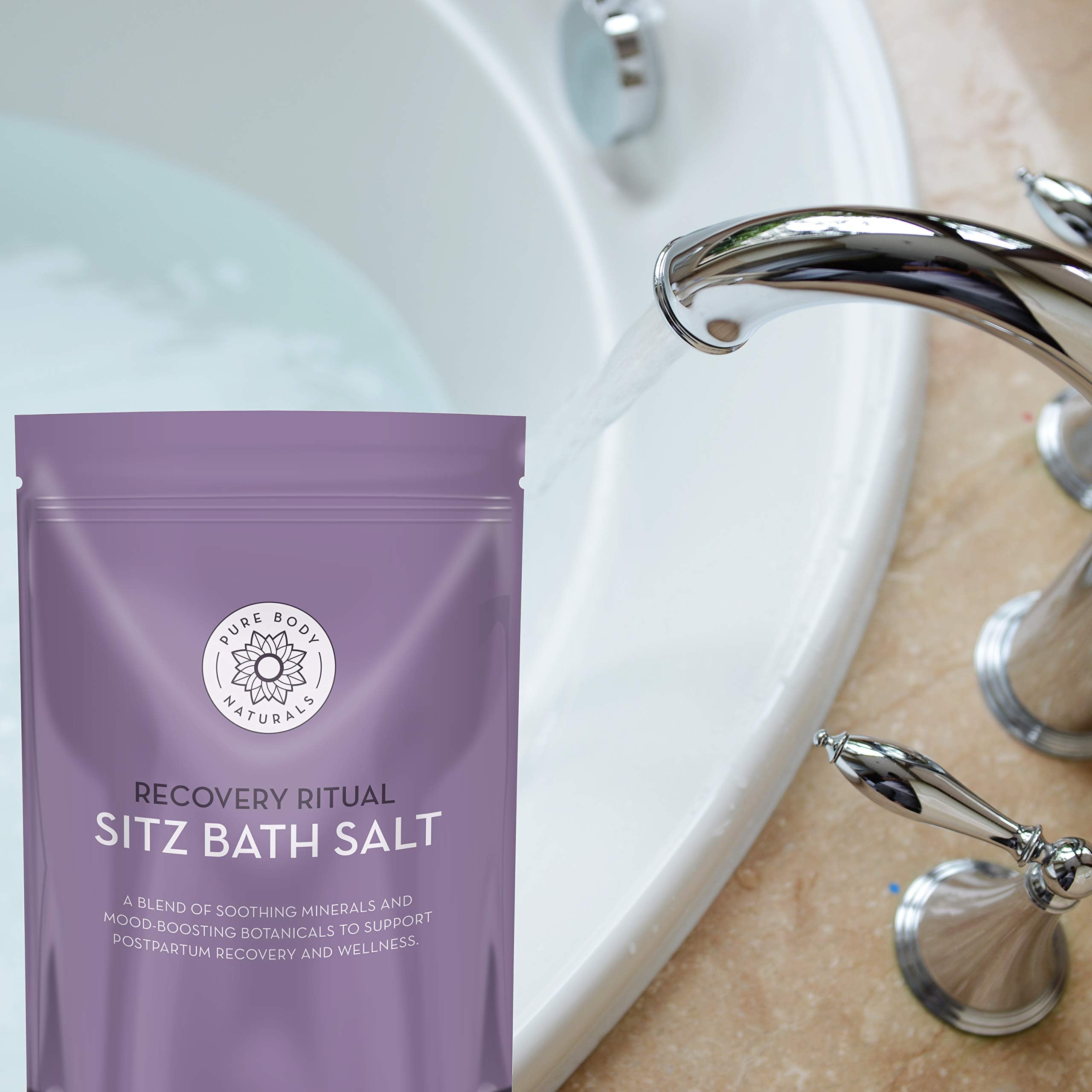Pure Body Naturals Sitz Bath Salt in use demonstrates daily soak for comfort and self-care.