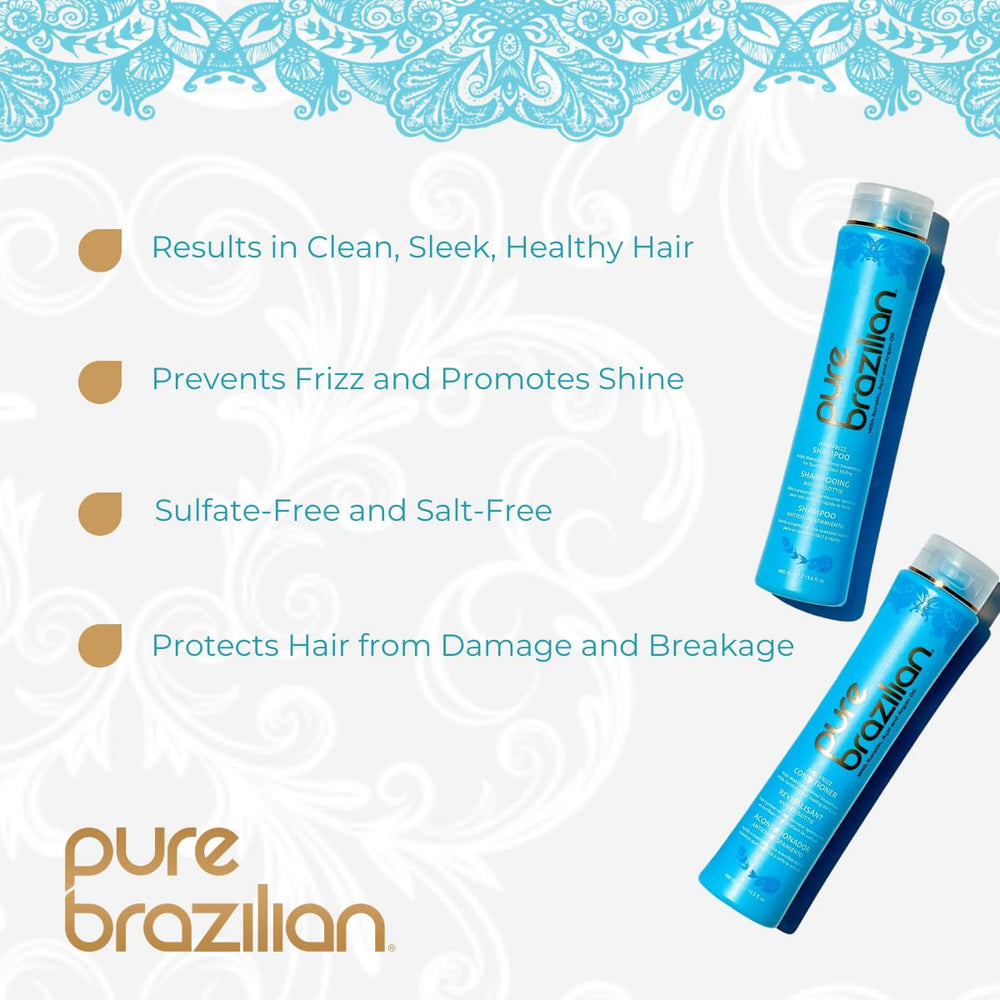 Pure Brazilian Anti-Frizz Conditioner tube showcases moisture-rich, color-safe hydration.