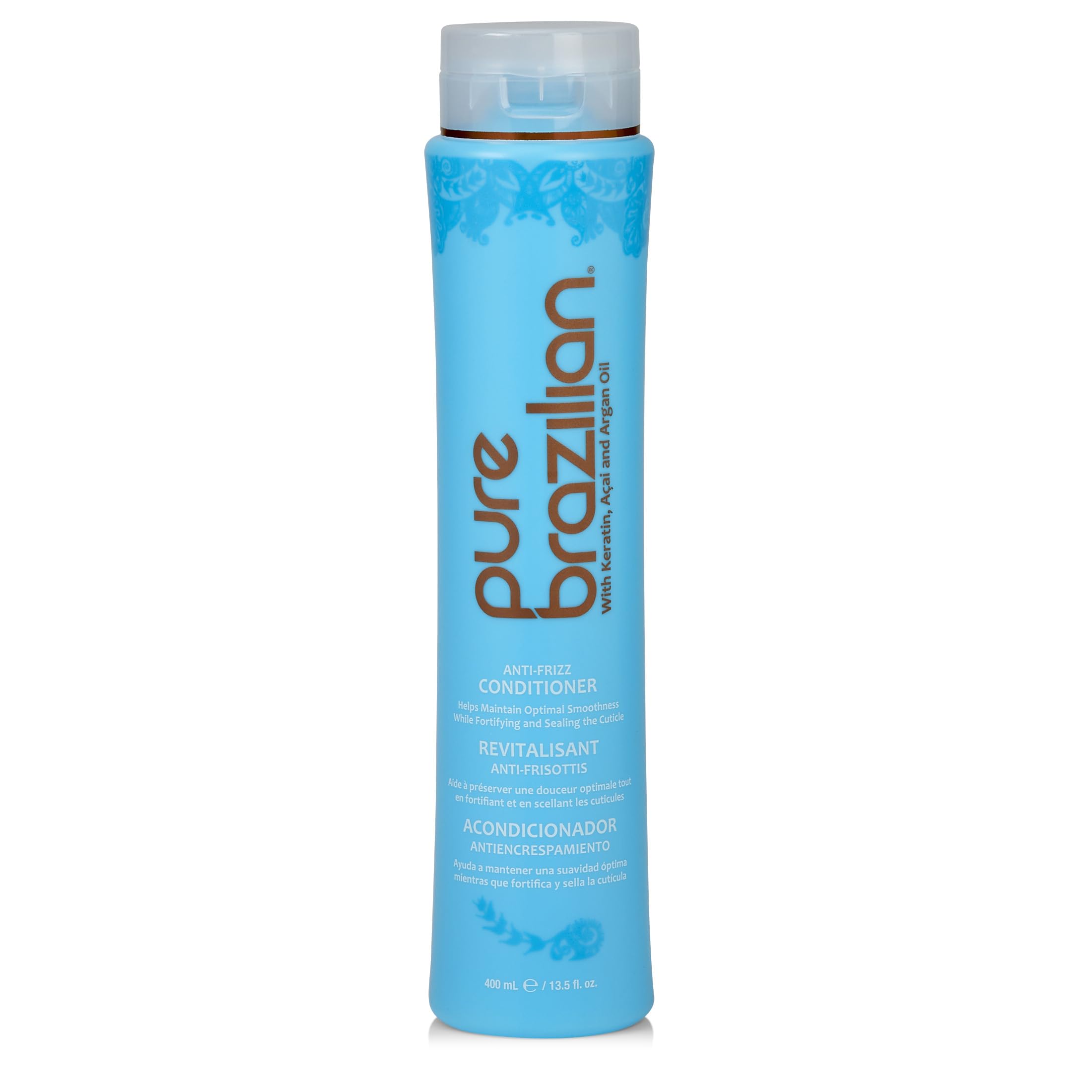 Pure Brazilian Anti-Frizz bottle on shelf for frizz control