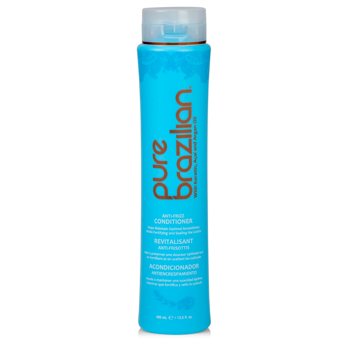 Pure Brazilian Anti-Frizz bottle on shelf for frizz control