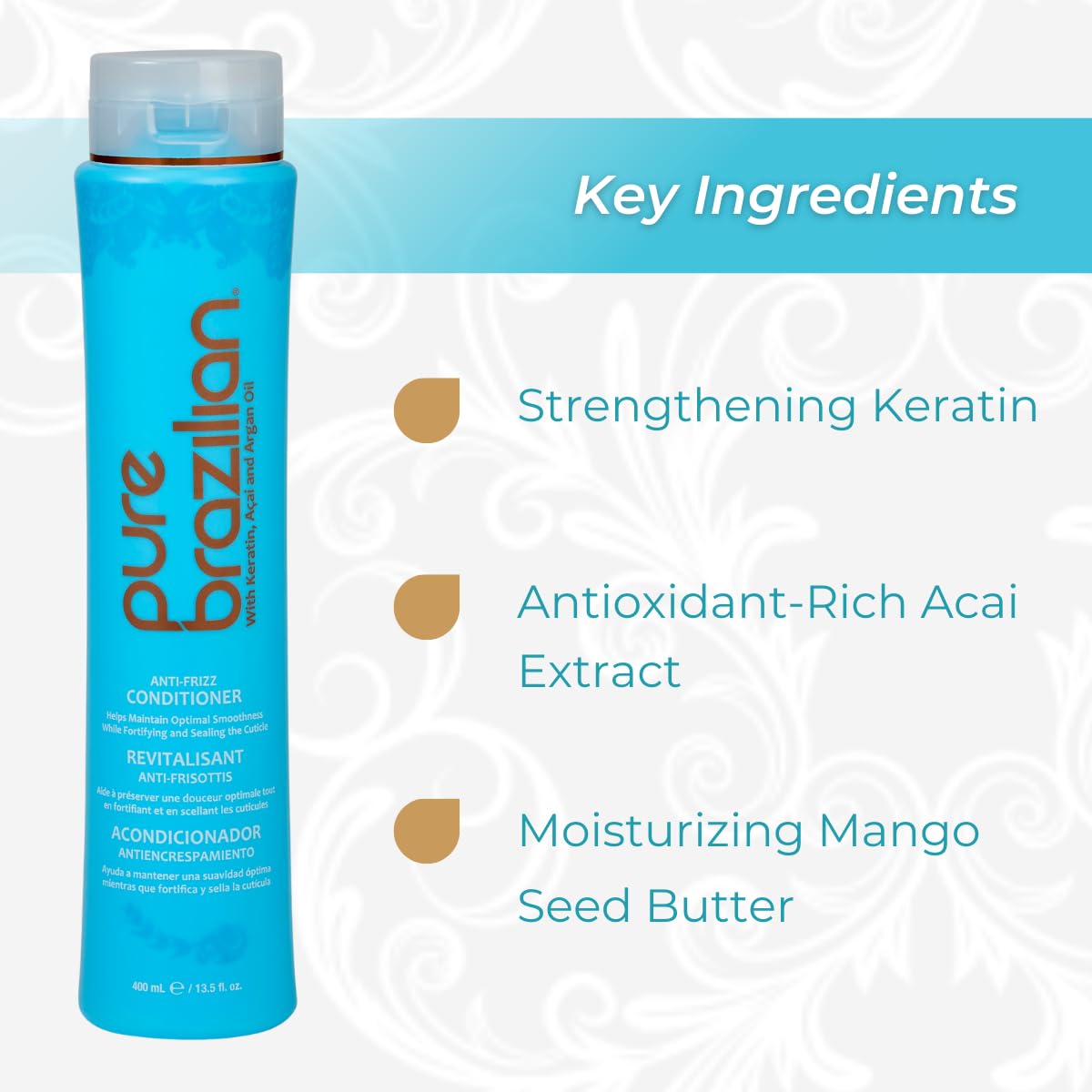 Pure Brazilian texture in hand shows creamy conditioner for smoothing