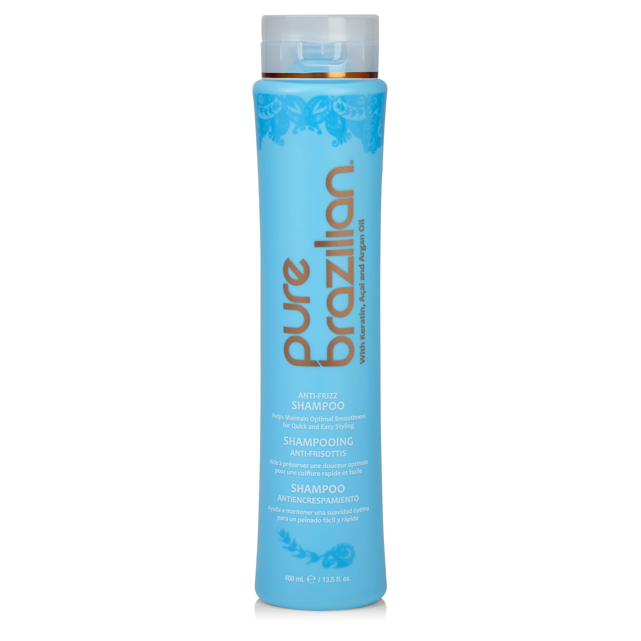 Pure Brazilian Anti-Frizz Daily Shampoo bottle ready for frizz control and daily care.