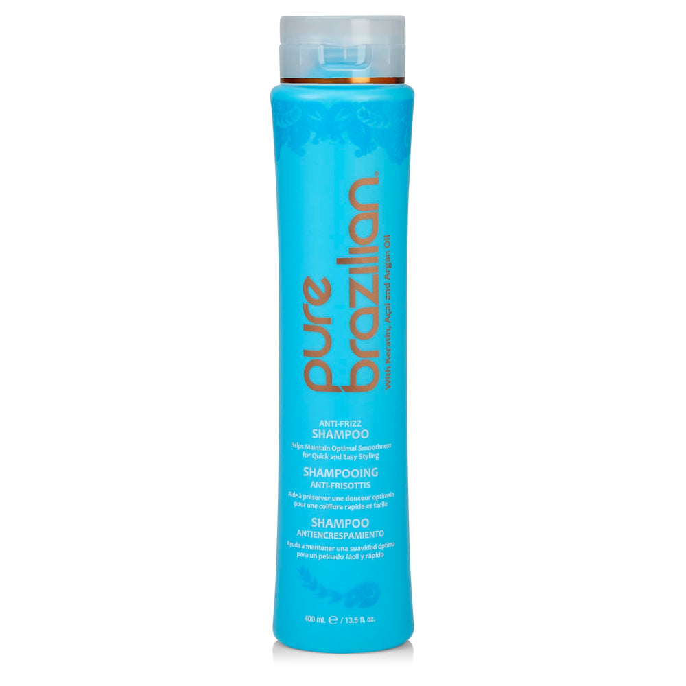 Pure Brazilian Anti-Frizz Daily Shampoo bottle ready for frizz control and daily care.