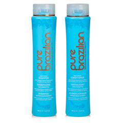 Pure Brazilian Anti-Frizz Shampoo bottle pour promises smoothness for daily use.