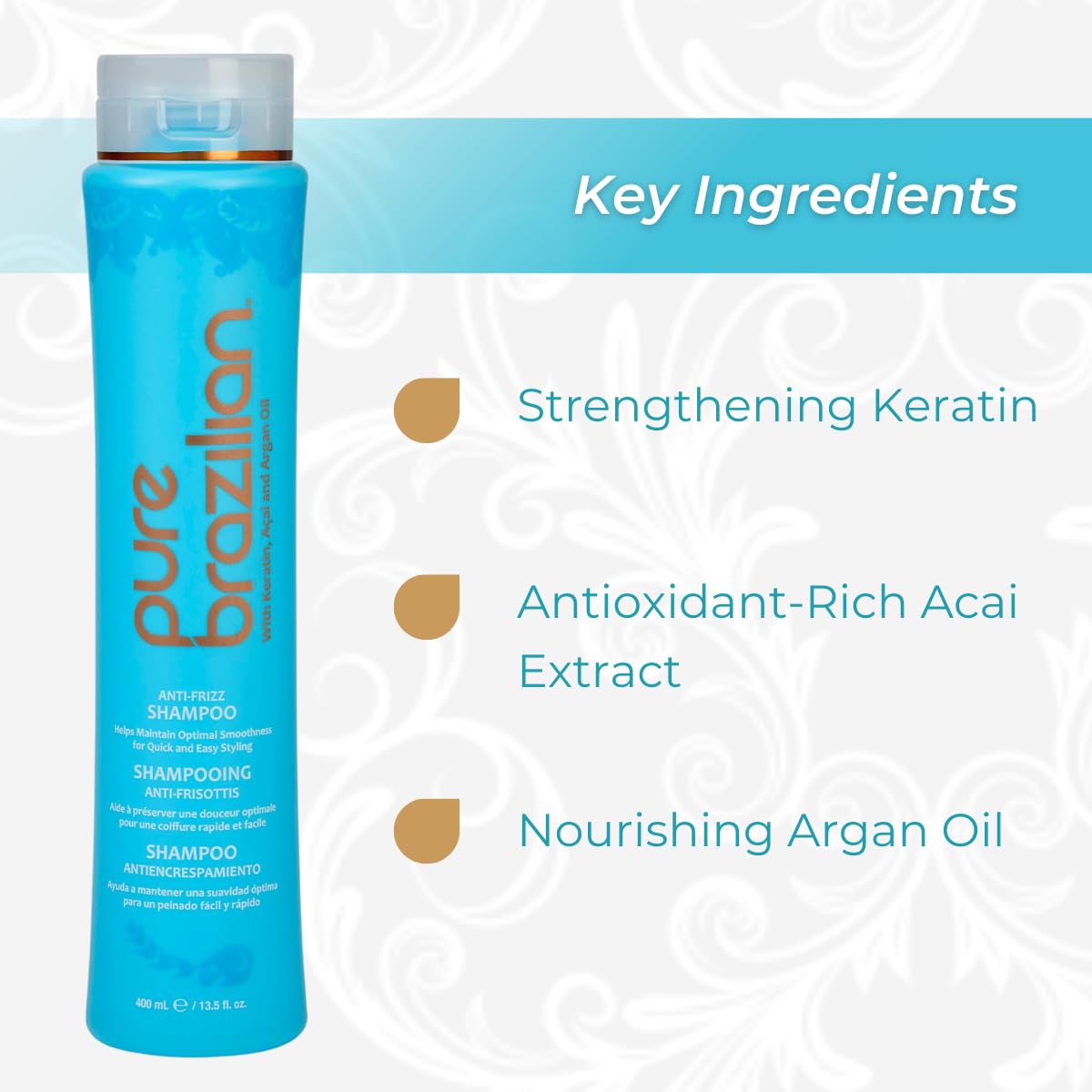 Pure Brazilian Argan Oil Acai Shine Shot showcases moisture boost and color protection.