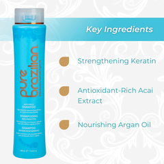 Pure Brazilian Argan Oil Acai Shine Shot showcases moisture boost and color protection.