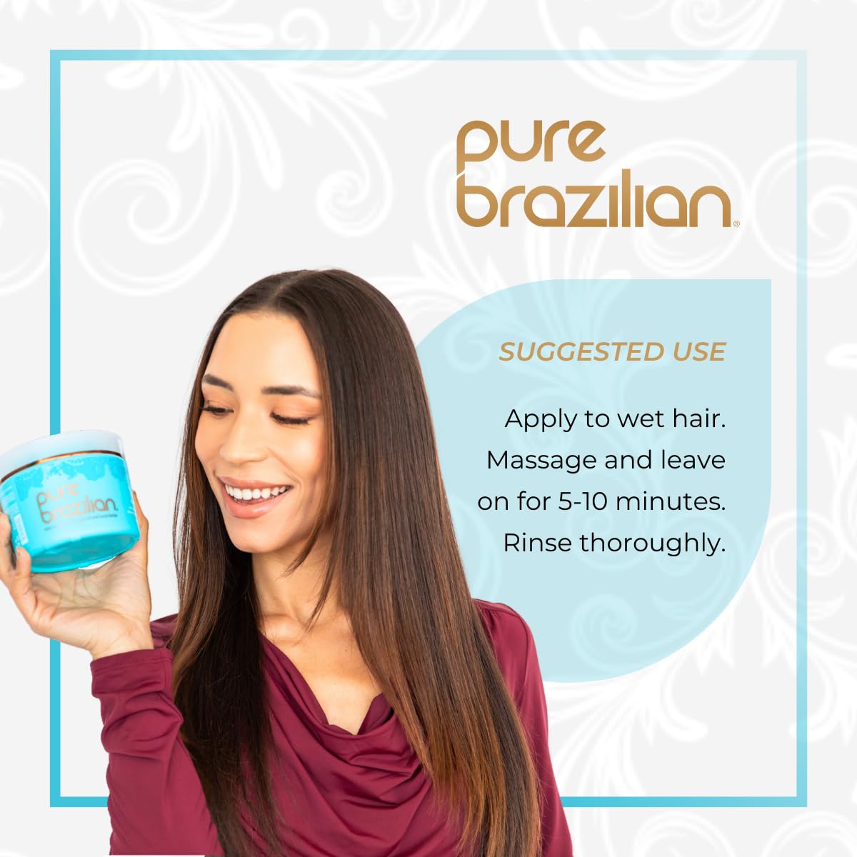 Hair with glossy, frizz-controlled finish after masque treatment.