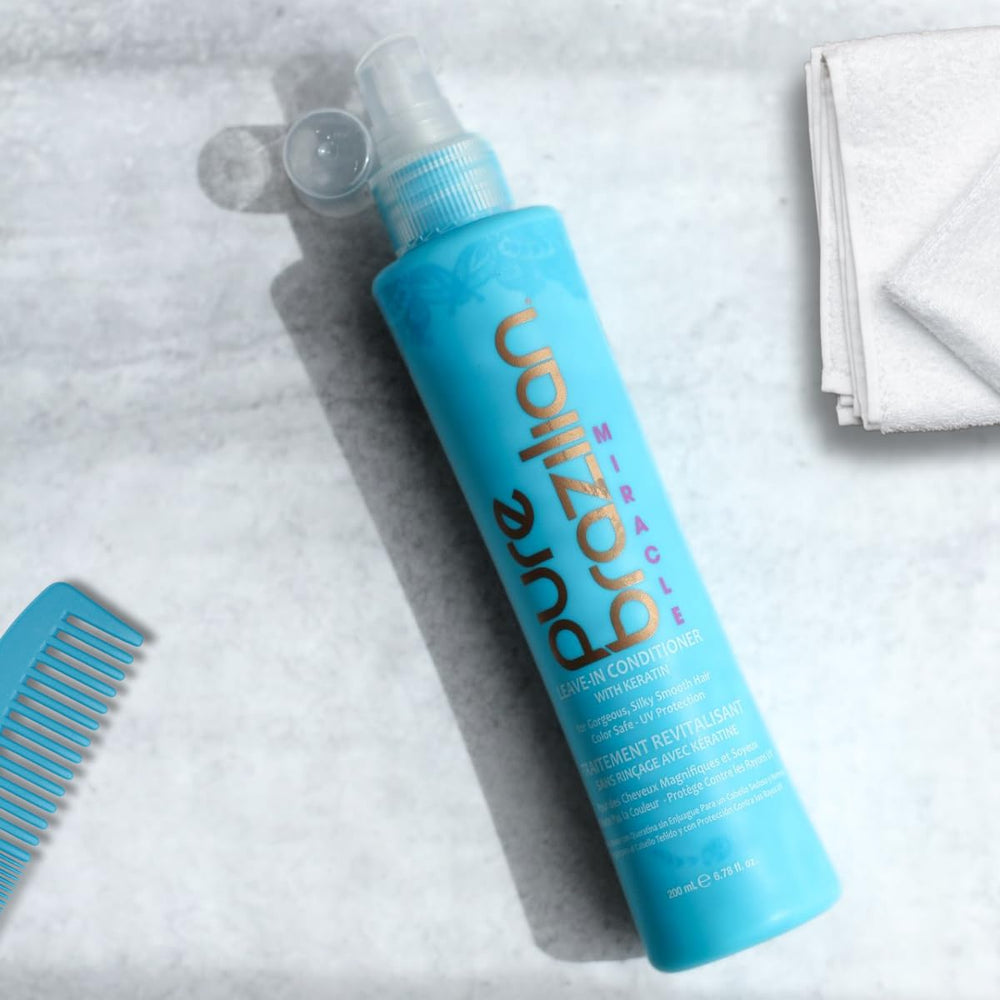 Pure Brazilian frizz control with blow dryer demonstrating smoother styling.
