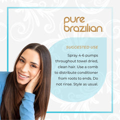 Pure Brazilian leave-in conditioner on shiny hair featuring radiant gloss.