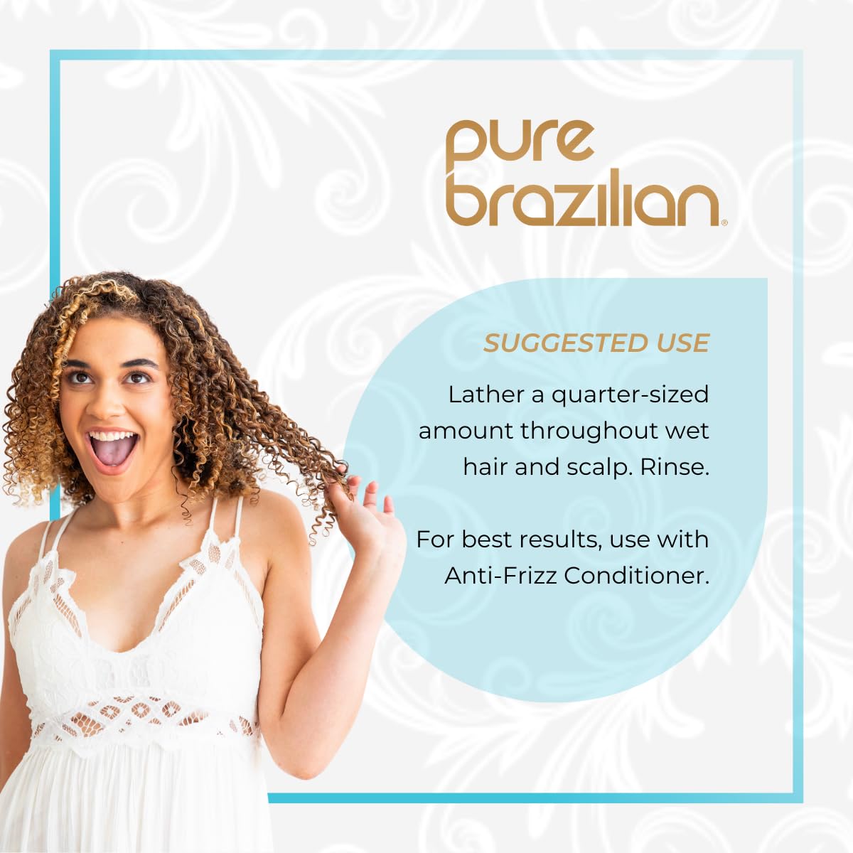Pure Brazilian Shampoo pouring into hand demonstrates easy daily cleansing and even distribution.