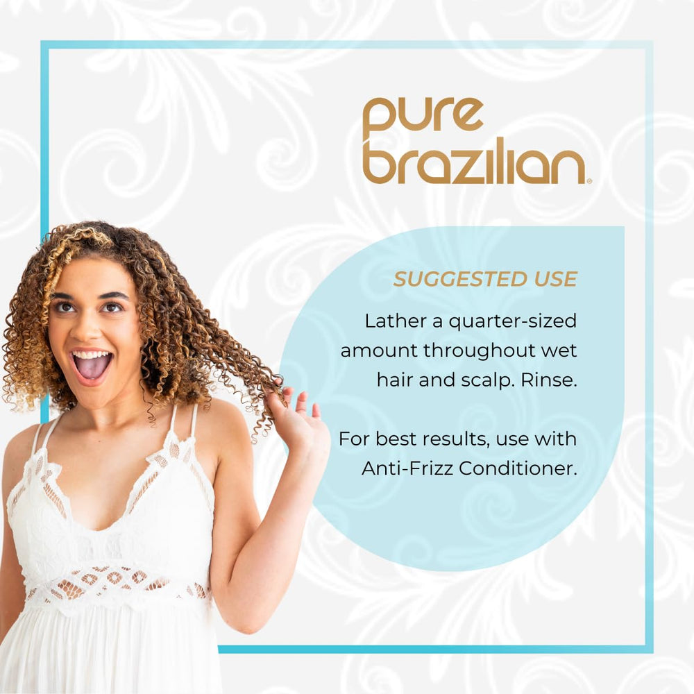 Pure Brazilian Shampoo pouring into hand demonstrates easy daily cleansing and even distribution.