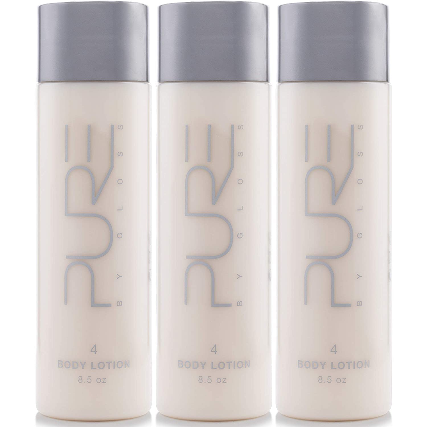 Pure By Gloss body lotion pump bottle delivers hydrating lemon-scented moisture.