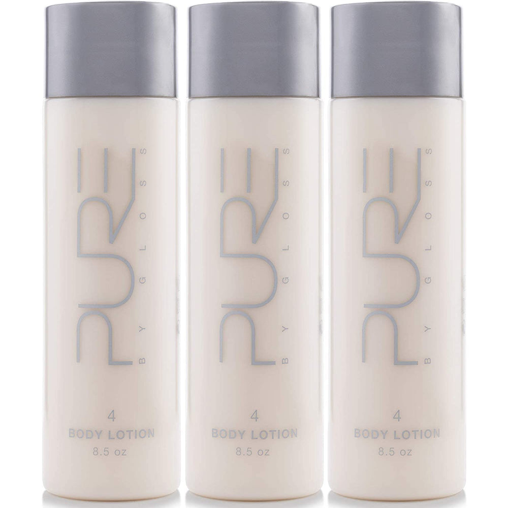 Pure By Gloss body lotion pump bottle delivers hydrating lemon-scented moisture.