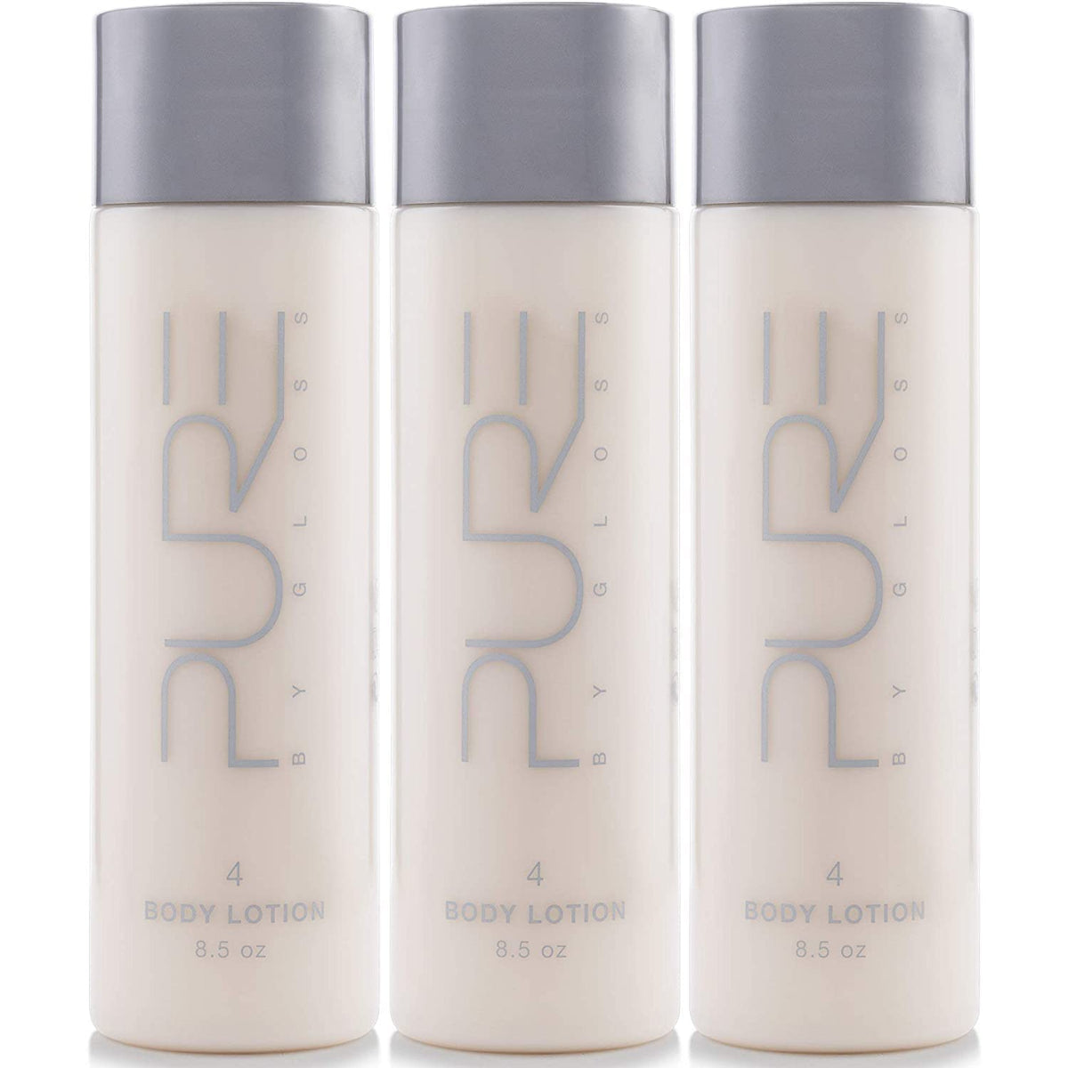 Pure By Gloss body lotion pump bottle delivers hydrating lemon-scented moisture.