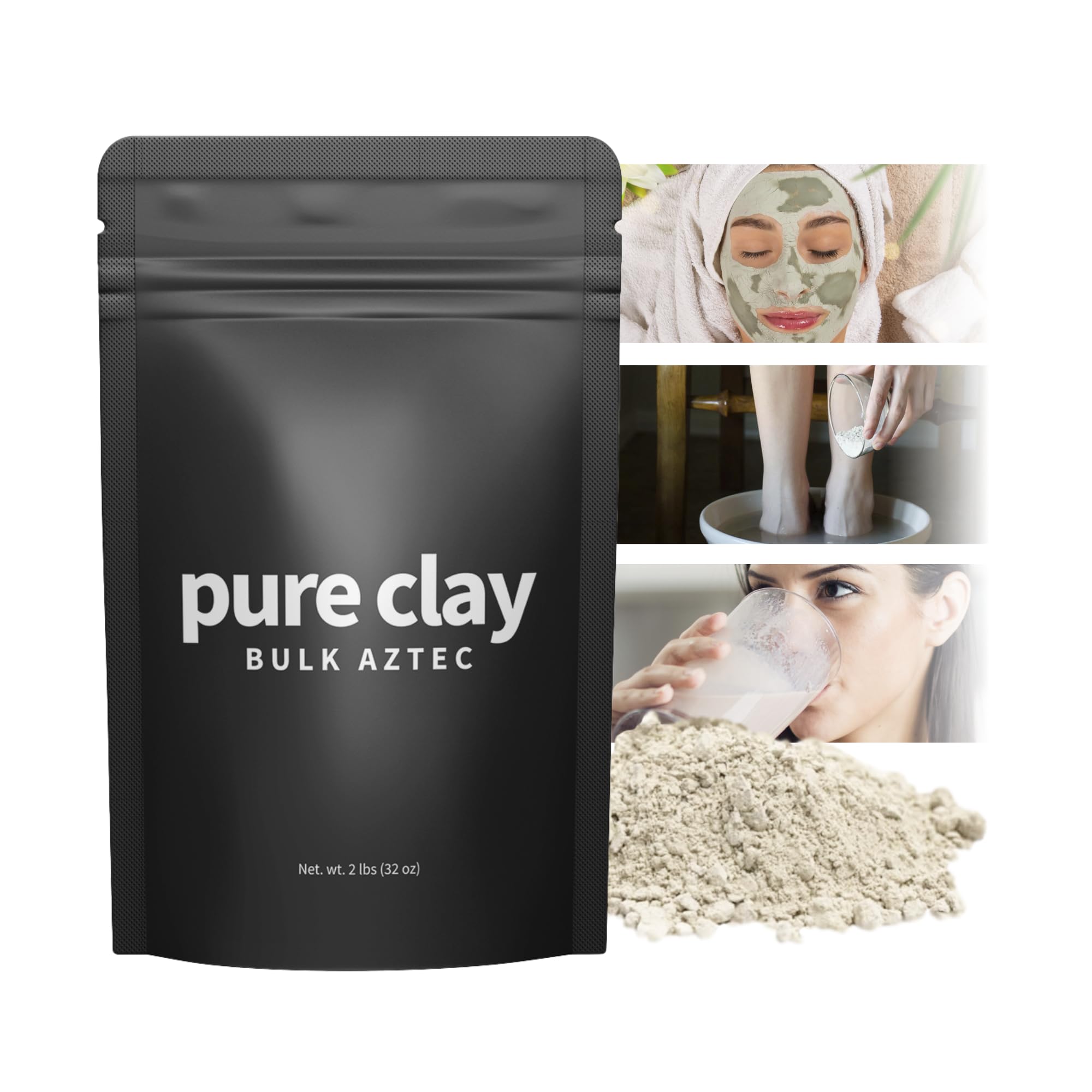 Pure Clay calcium bentonite clay powder bulk bag for facial and skin care.
