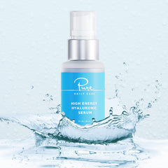Pure Daily Care High Energy Serum applied on cheek showing silky texture and hydration