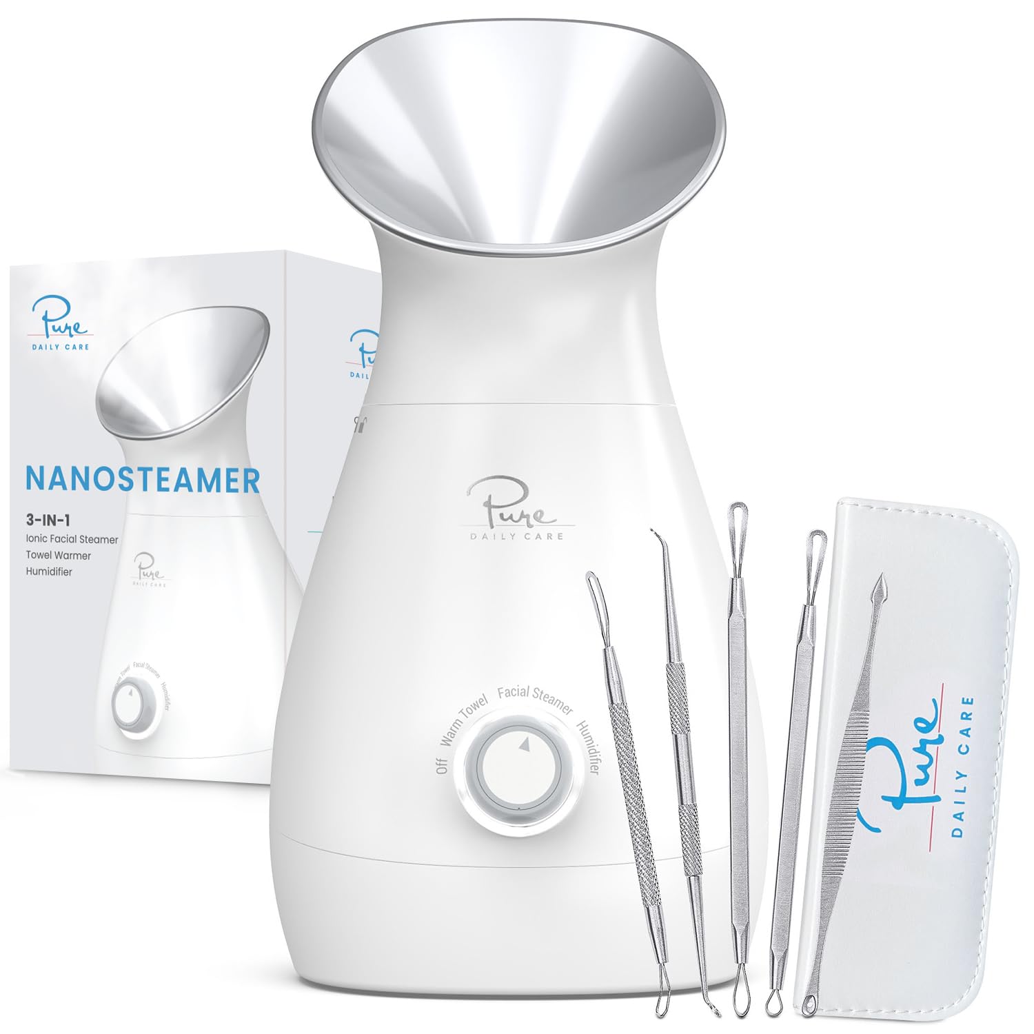 Pure Daily Care Nanosteamer front view for a spa-quality home device.