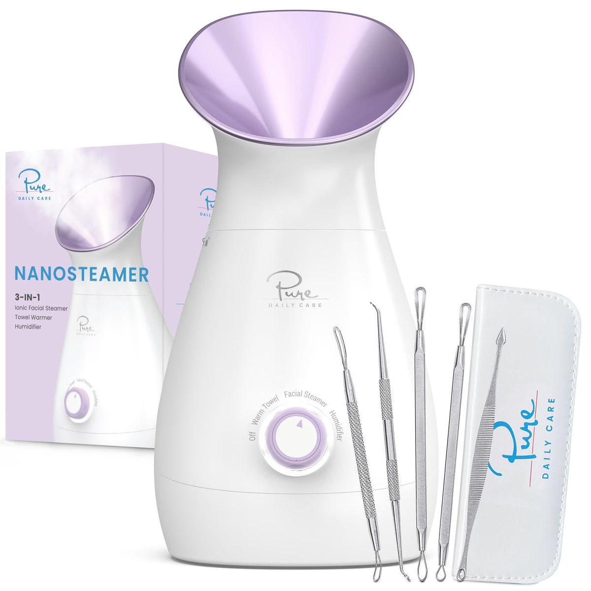 Pure Daily Care Nanosteamer lilac front view shows spa-quality skincare potential with nano steam