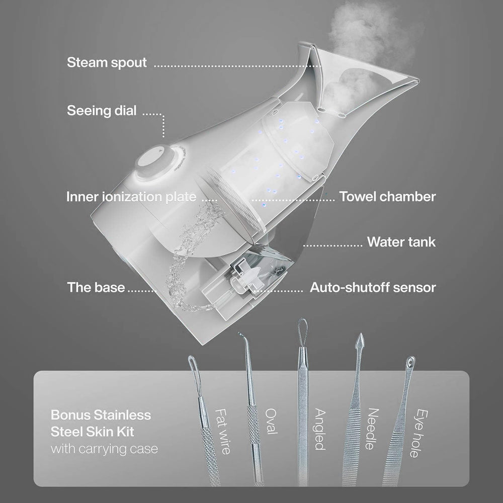 Pure Daily Care Nanosteamer steaming face demonstrates deep pore cleansing potential.