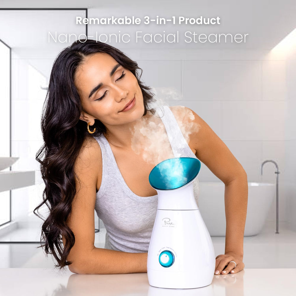 Pure Daily Care Nanosteamer teal skin kit promotes precise extraction after steaming.