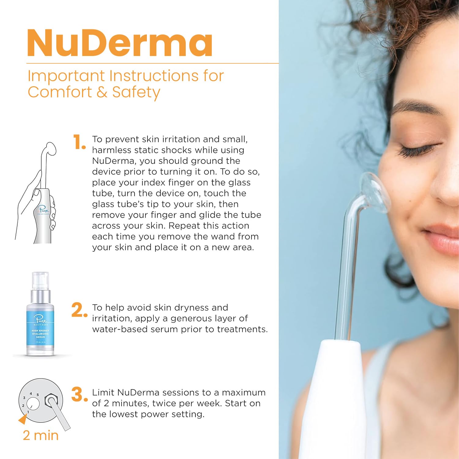 Pure Daily Care NuDerma neon-powered comb wand for scalp stimulation and hair vitality