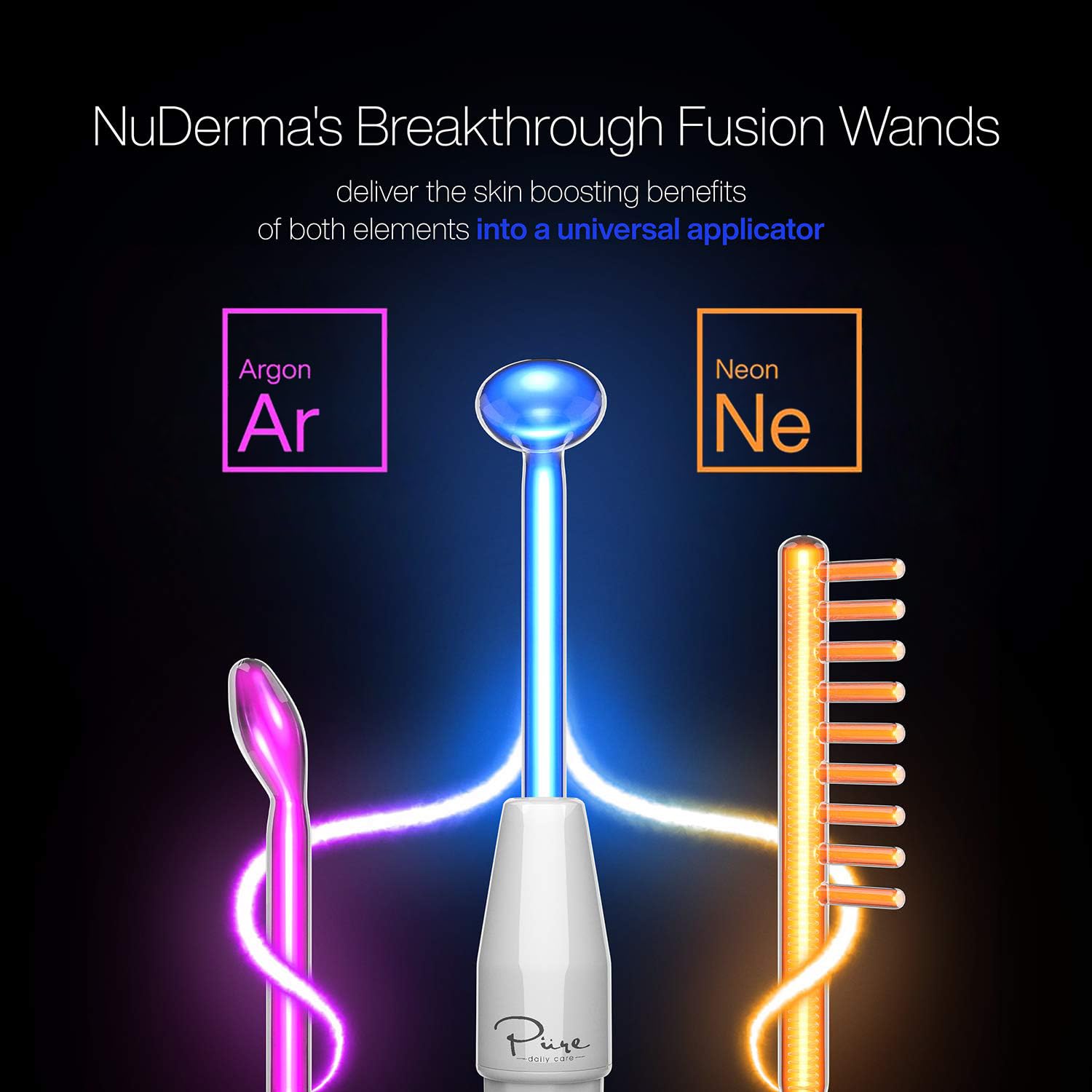 Pure Daily Care NuDerma Fusion Neon-Argon wands showcase advanced skincare versatility