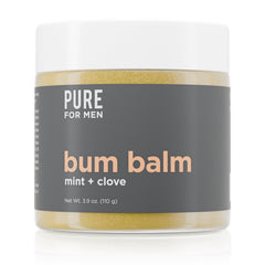 Pure for Men Bum Balm jar close-up shows rich shea butter for deep hydration.