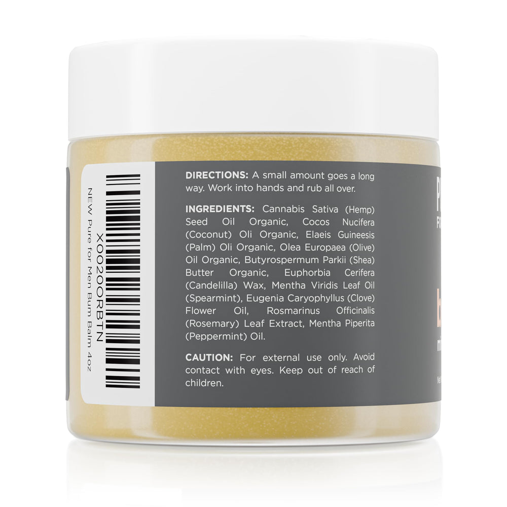 Pure for Men Bum Balm packaging highlights clean ingredients for sensitive-skin daily care.