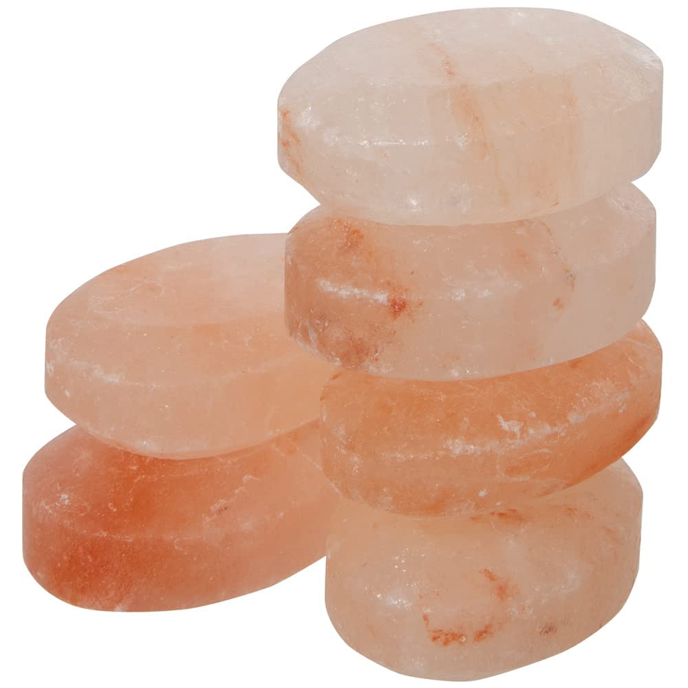 Pure Himalayan Salt Works flat oval massage stone with warm pink crystal for relaxing massages.