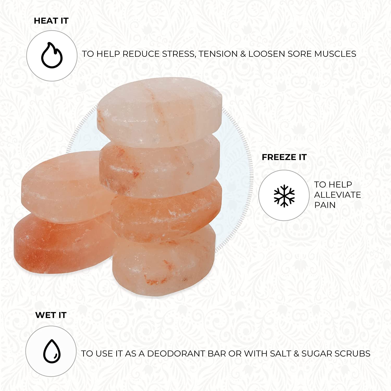 Pure Himalayan Salt Works salt and sugar scrubs pairing with stone for exfoliation.