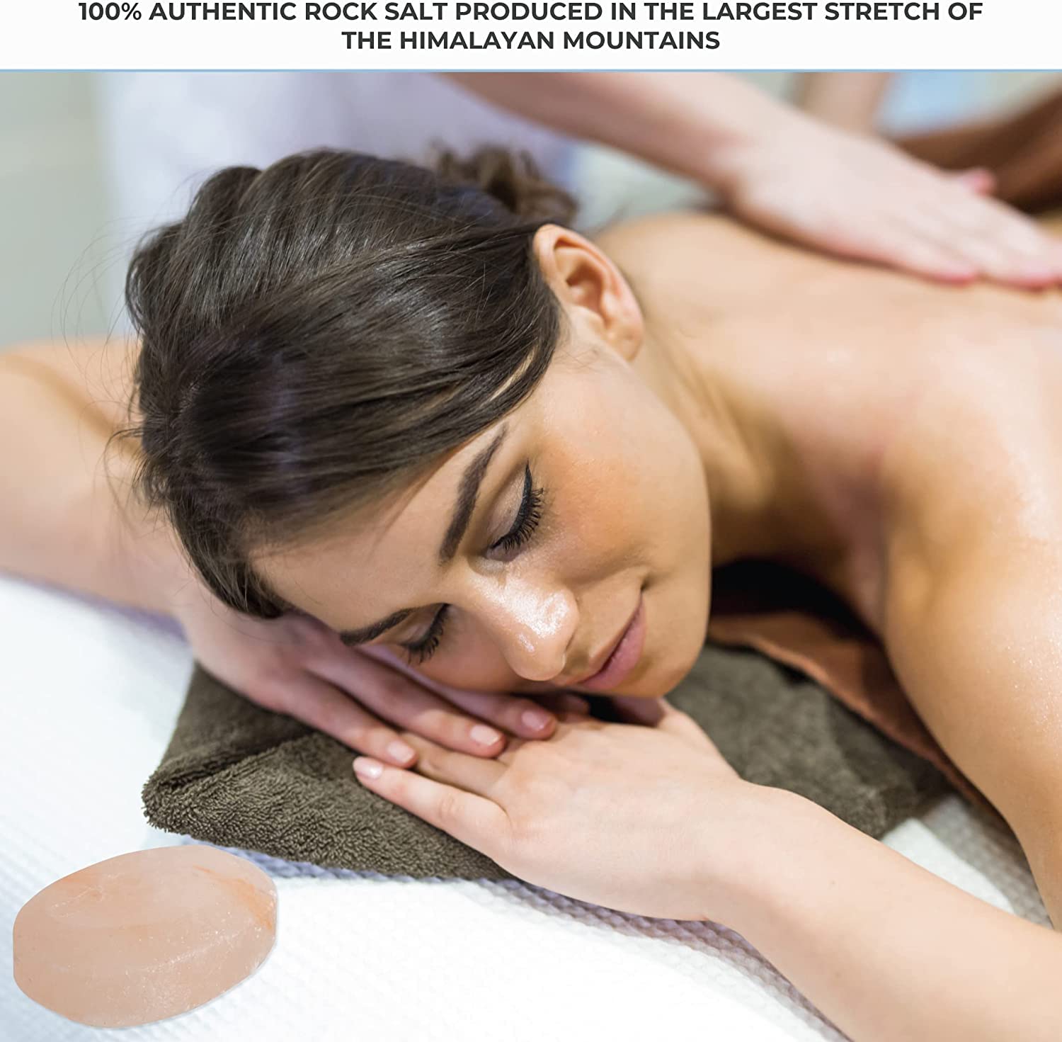 Pure Himalayan Salt Works spa service-ready stone highlighted for massage sessions.