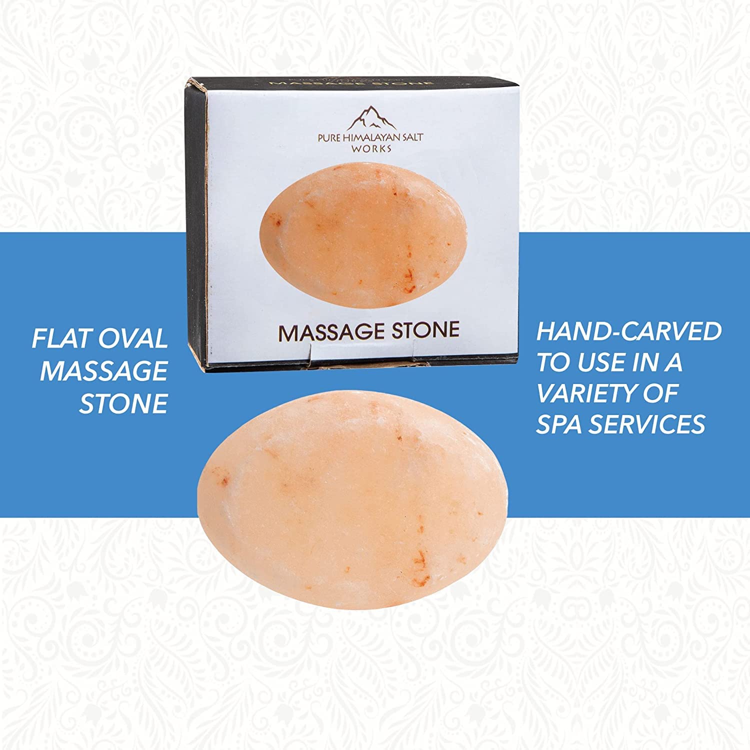 Pure Himalayan Salt Works warm stone therapy demonstrating heated massage use.