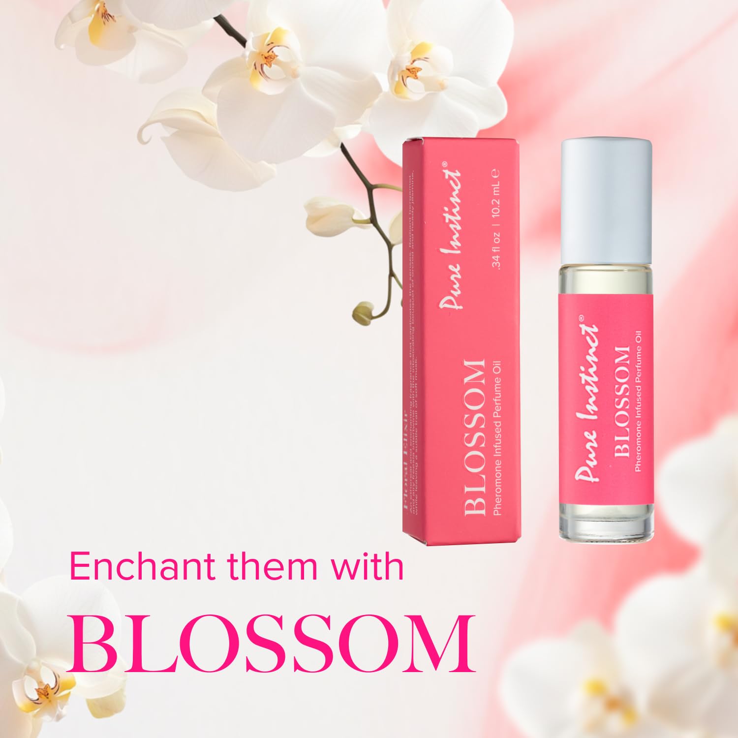Pure Instinct BLOSSOM spray bottle on vanity for quick, alcohol-based refresh.