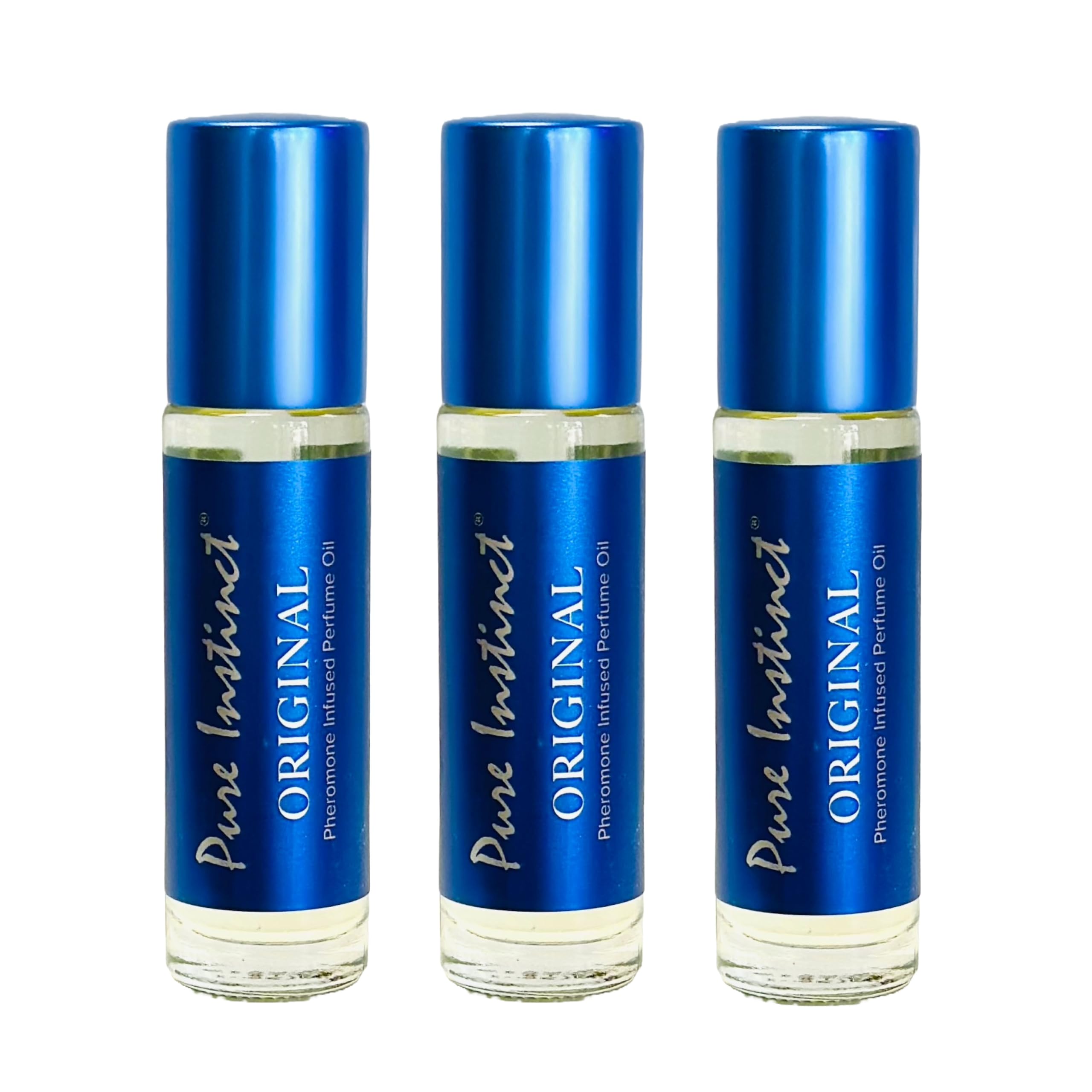 Pure Instinct Roll-On 3-Pack bottle-front displays original pheromone-infused fragrance for unisex wear.