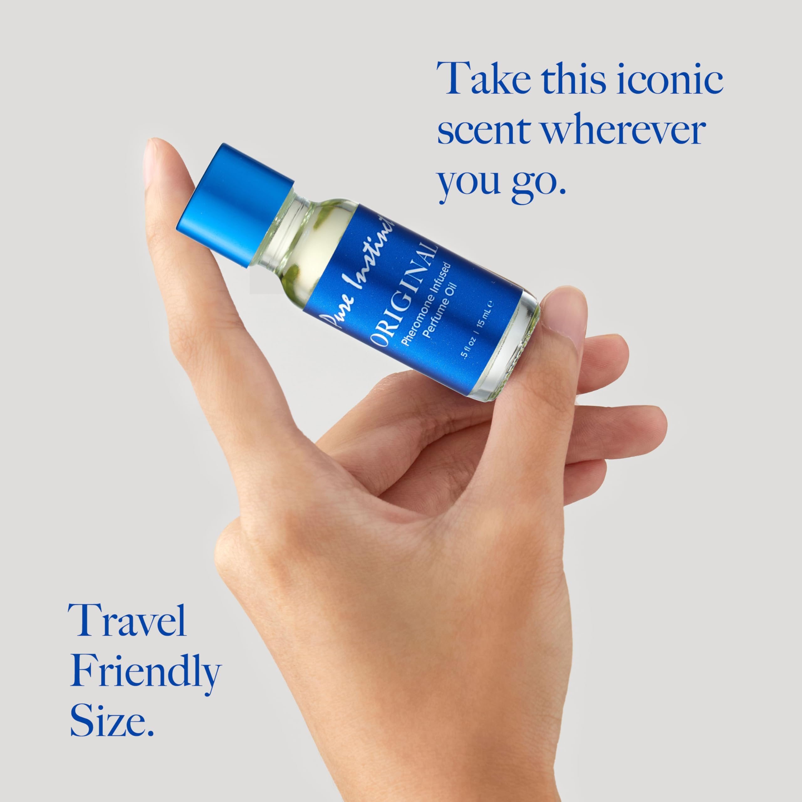 Pure Instinct TSA-ready packaging for travel-friendly fragrance.