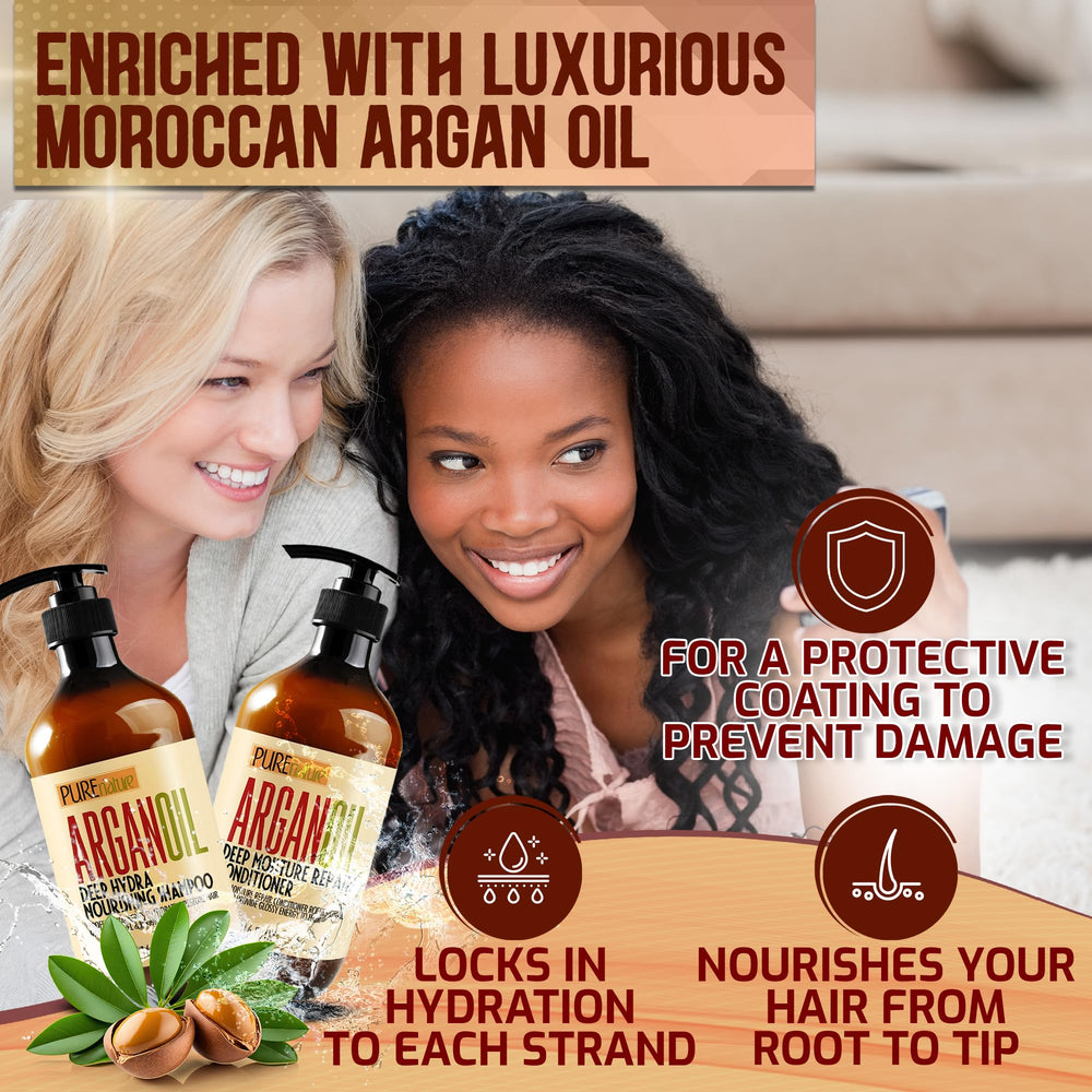 Pure Nature Lux Spa Argan Oil Conditioner bottle pour provides soothing moisture and easy detangling.