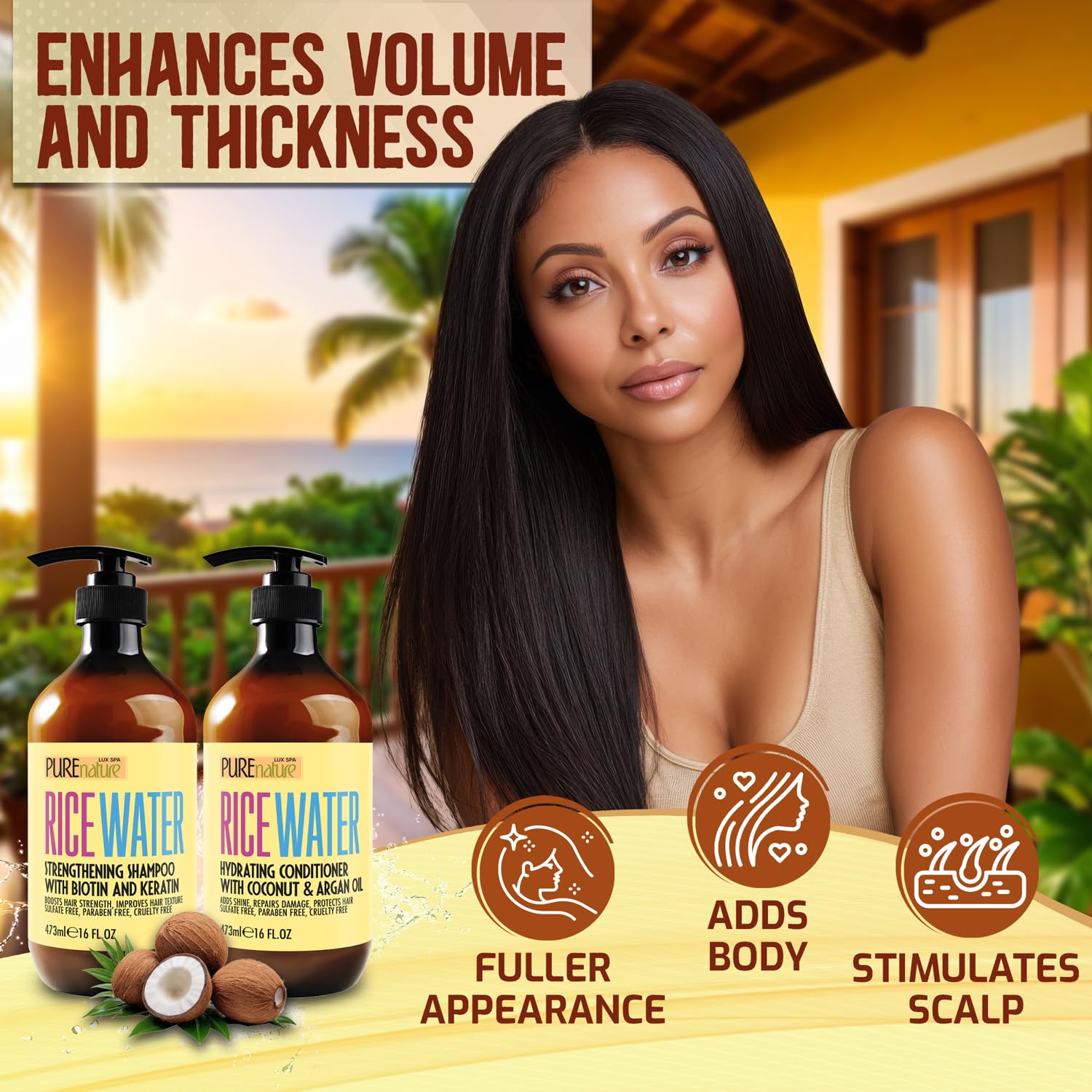 Pure Nature Lux Spa conditioner application close-up hints at smoothing and detangling