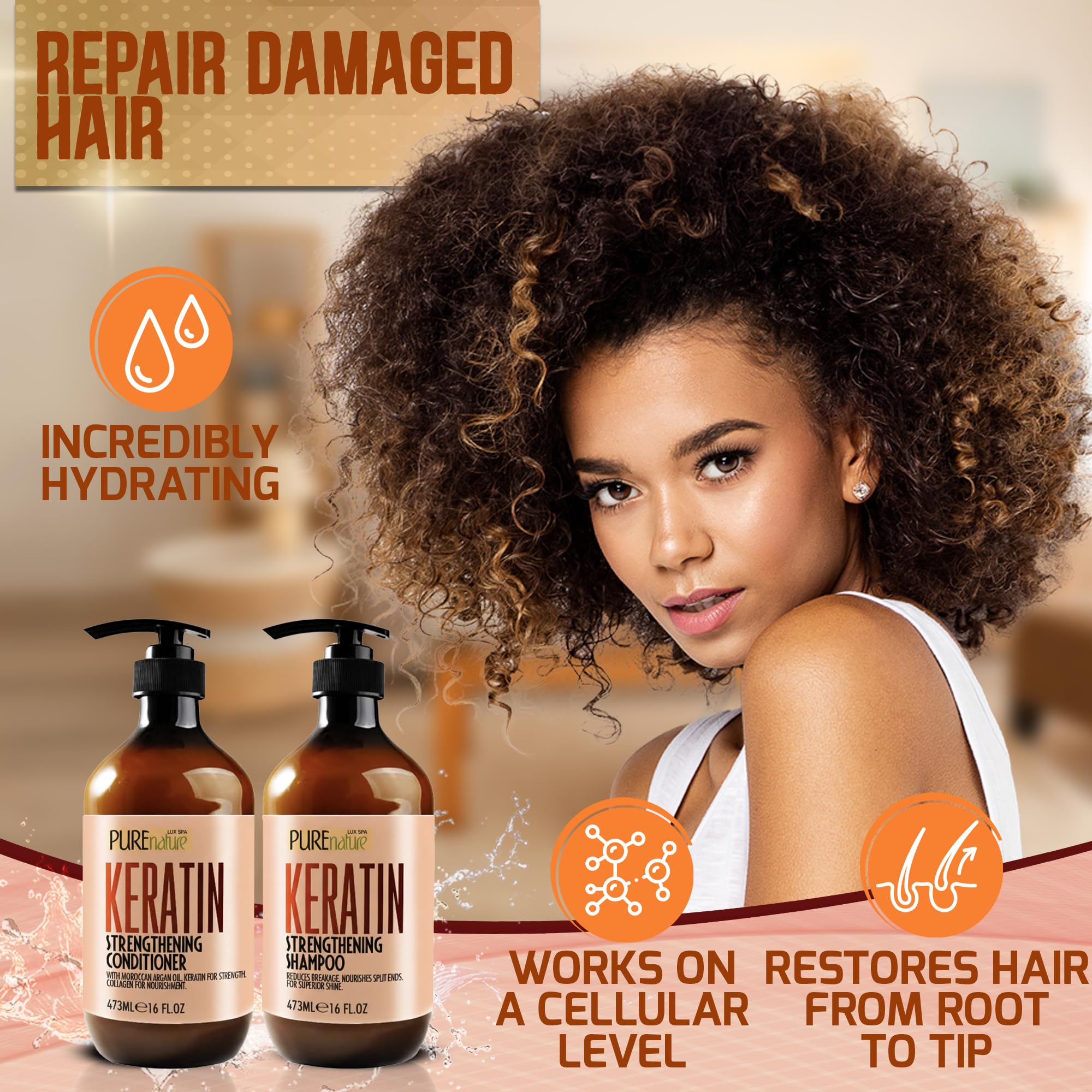 Pure Nature Lux Spa cruelty-free seal on packaging signals ethical, animal-friendly hair care