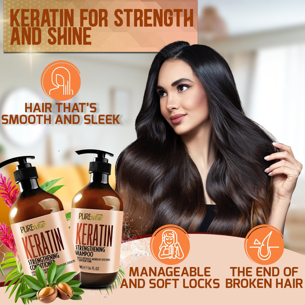 Pure Nature Lux Spa keratin conditioner tube closeup emphasizing detangling and smoother curls