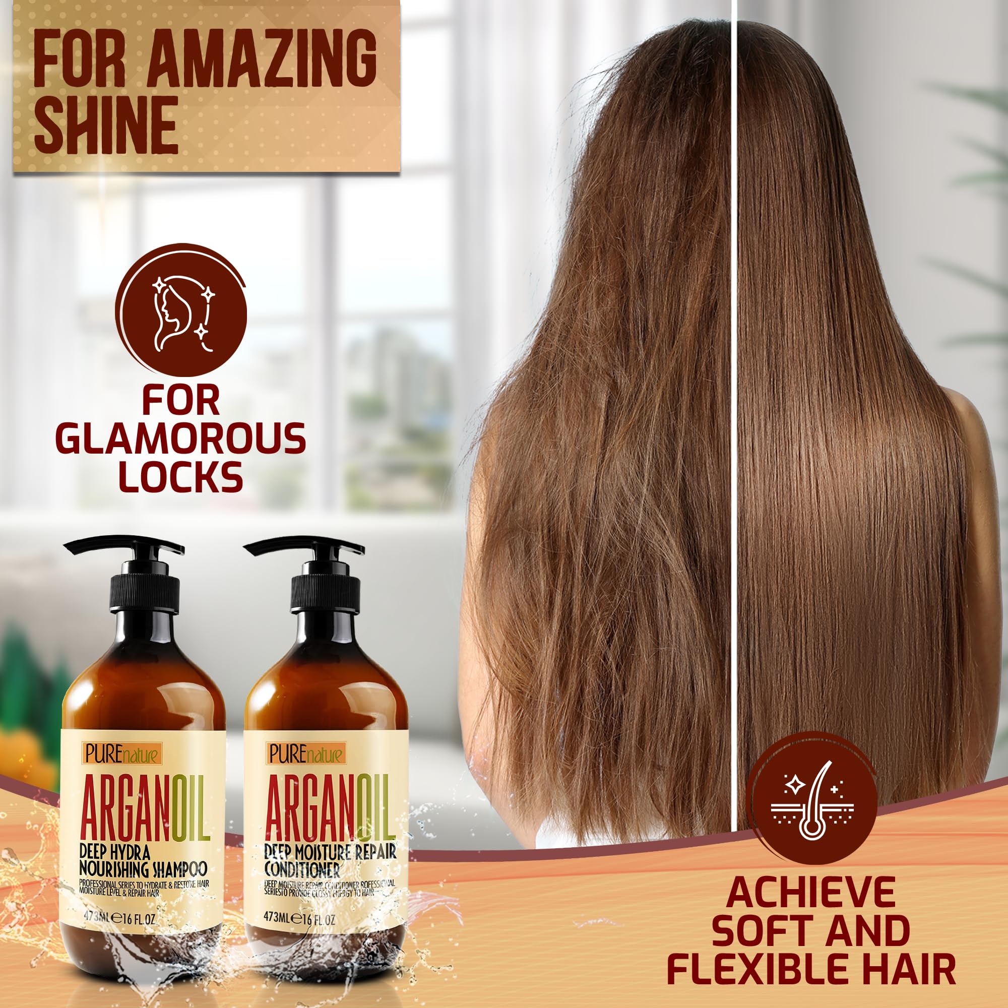 Pure Nature Lux Spa keratin shampoo close-up shows salon-grade nourishment for frizz-prone hair.