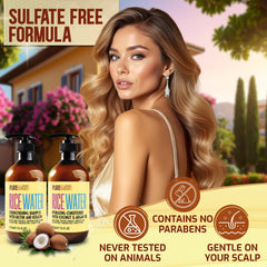 Pure Nature Lux Spa rice water shampoo conditioner set packaging highlights sulfate free formula