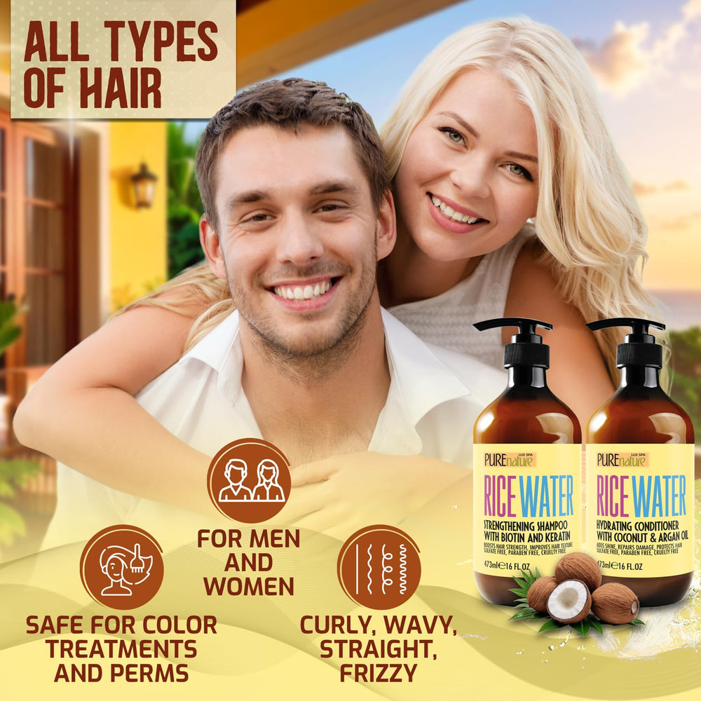 Pure Nature Lux Spa set on bathroom shelf conveys premium hair care routine
