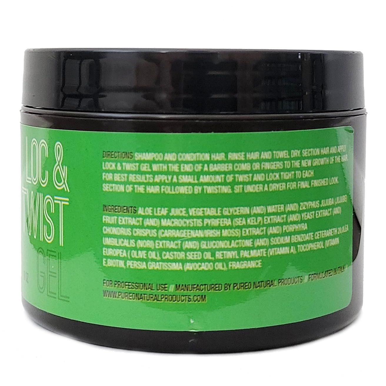 Pure O Hair Solution Lock & Twist Gel being applied to define twist styles with flexible hold.