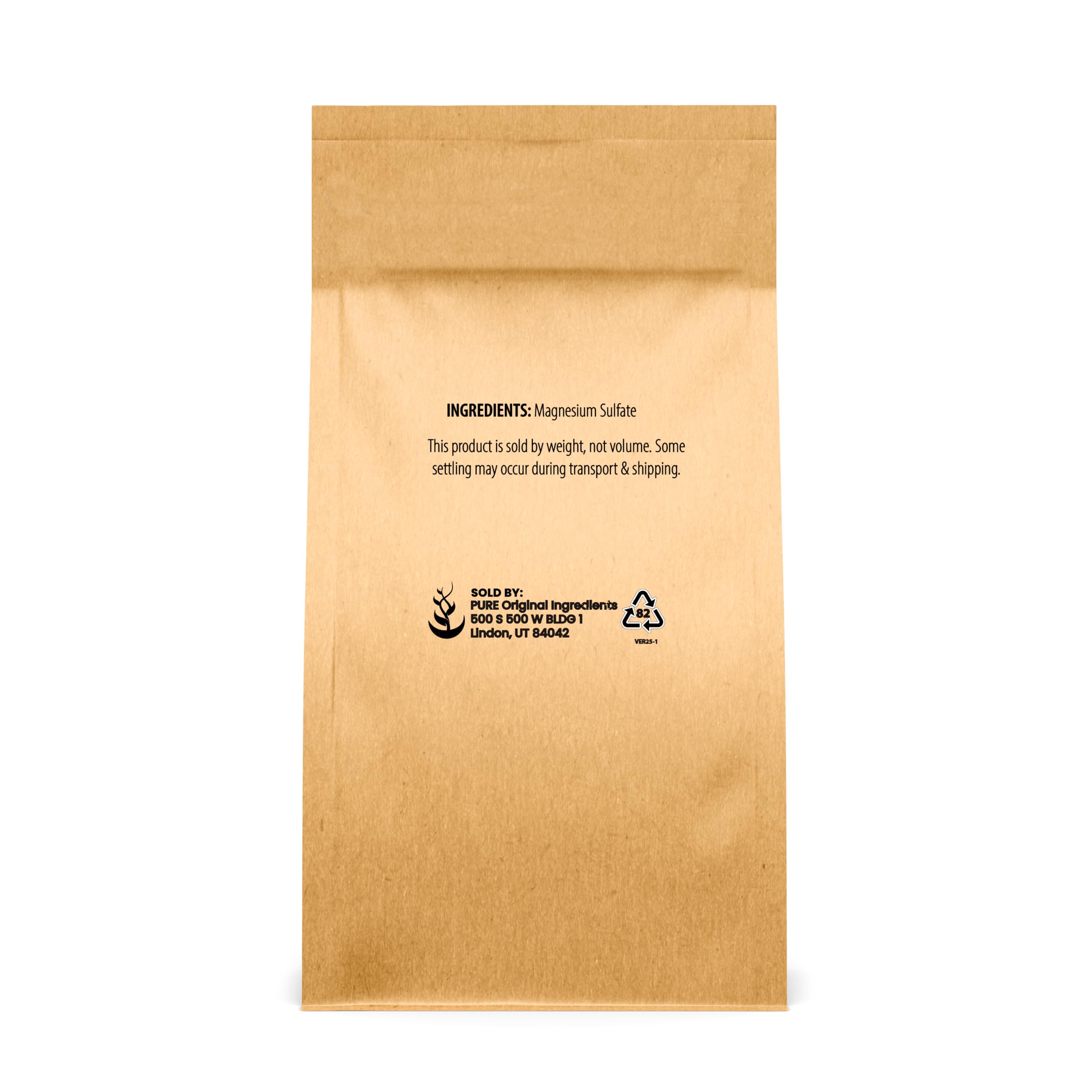 Pure Original Ingredients Epsom Salt closeup shows pure magnesium sulfate for baths.