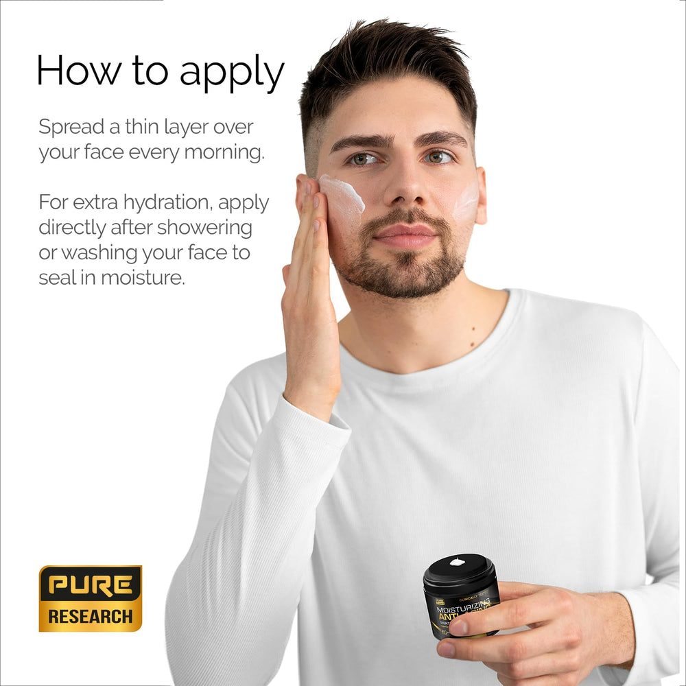 PURE RESEARCH Men's Face Cream application demonstrates even layering without greasy residue.